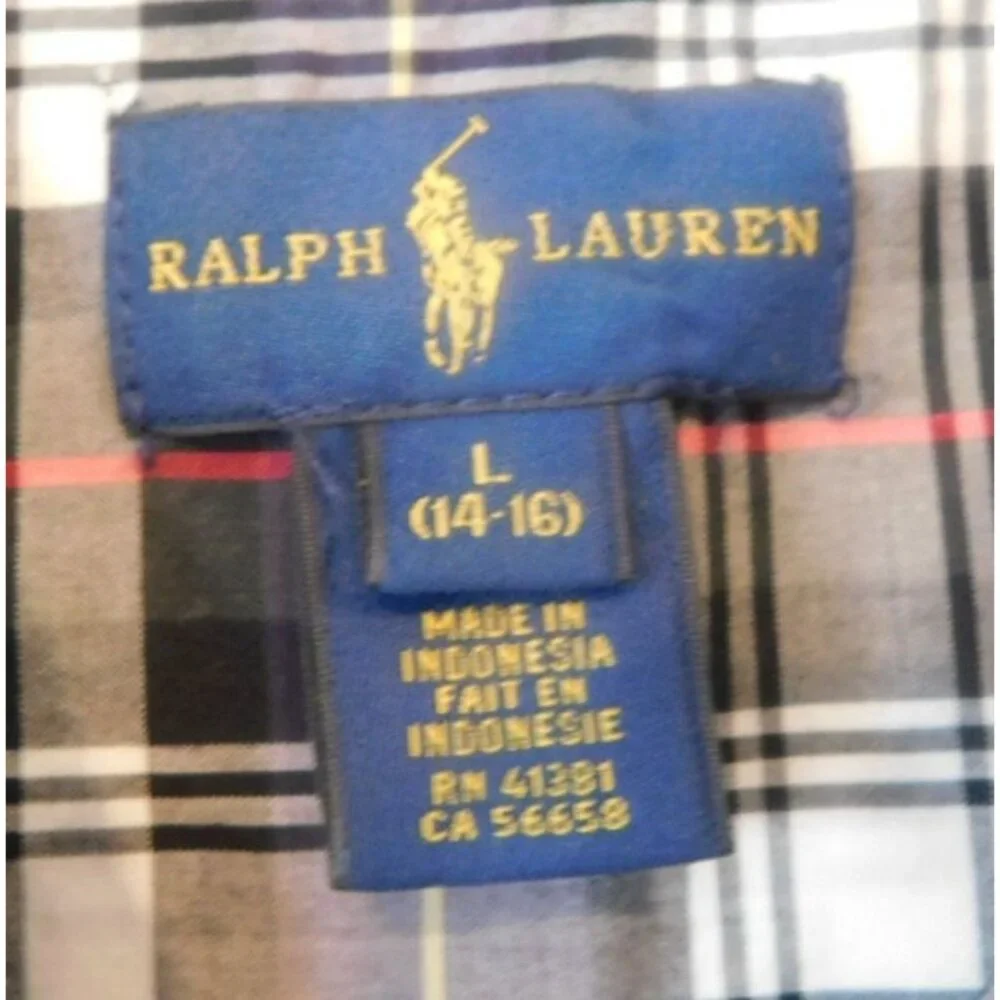 Ralph Lauren Boys Size L 14 16 Plaid Button Down Shirt Embroidered Logo